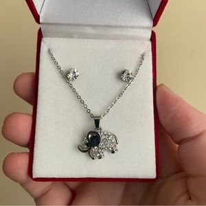 Elephant Cubic Zirconia Necklace with Studs